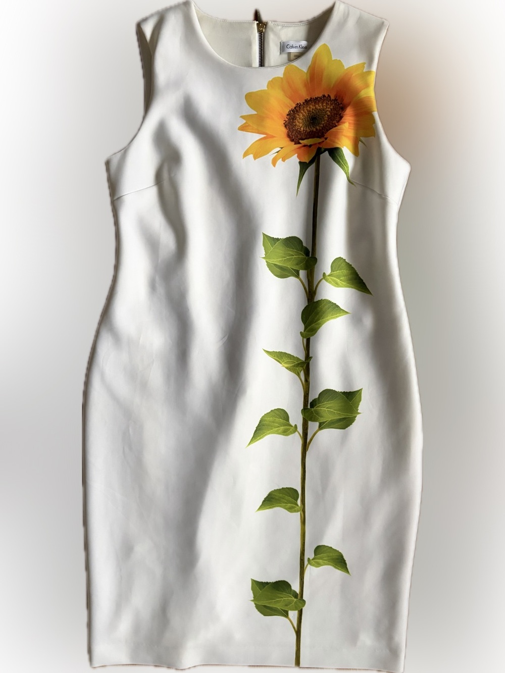 Calvin Klein White Midi Dress with Yellow Sunflower